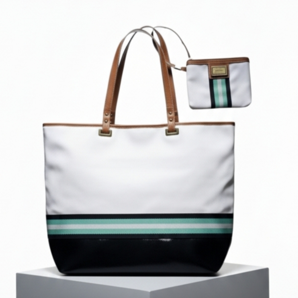 NINE West White Tote Bag with Small Purse Set Like New